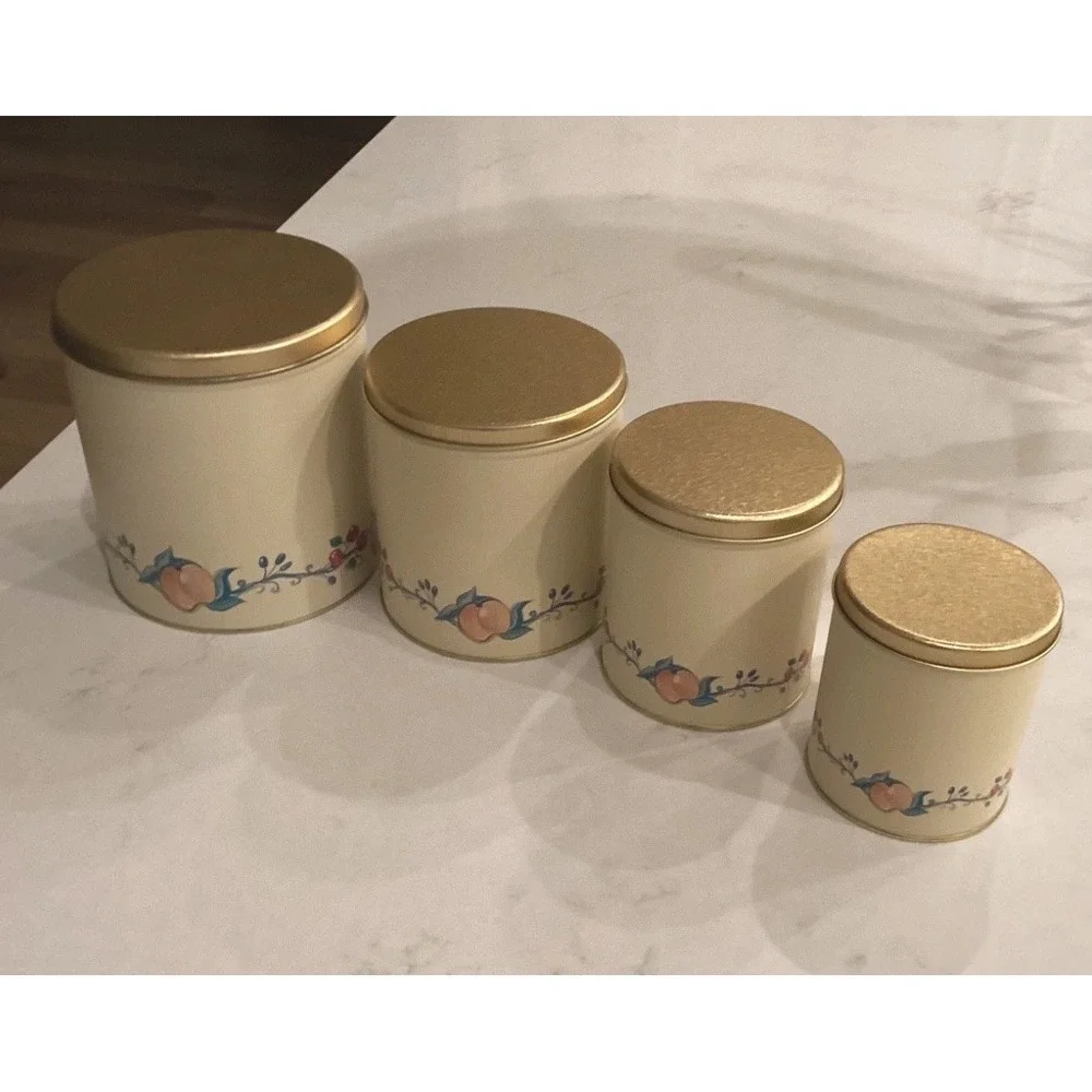 Ballonoff Metal Tin Canister Set Four Sizes Fruit Delight Design 1970's Era